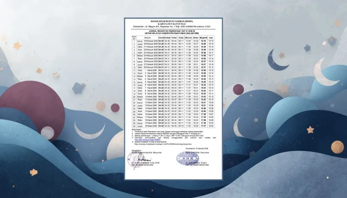Jadwal Imsakiyah Ramadhan 1447 H/2026 M Wilayah Banyumas Resmi Dirilis