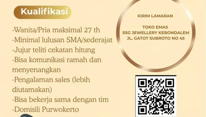 Lowongan Kerja SSG Jewellery Kebondalem 2026: 1 Posisi Sales, Segera Daftar!