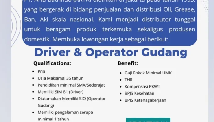 Lowongan Kerja Driver Operator Gudang Purwokerto Terbaru: Wajib Cek Syarat  5 dan Cara Daftar!