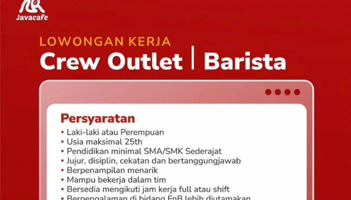 Lowongan Kerja Barista Javacafe Pekuncen 2026: 1 Posisi Menarik, Daftar Segera!