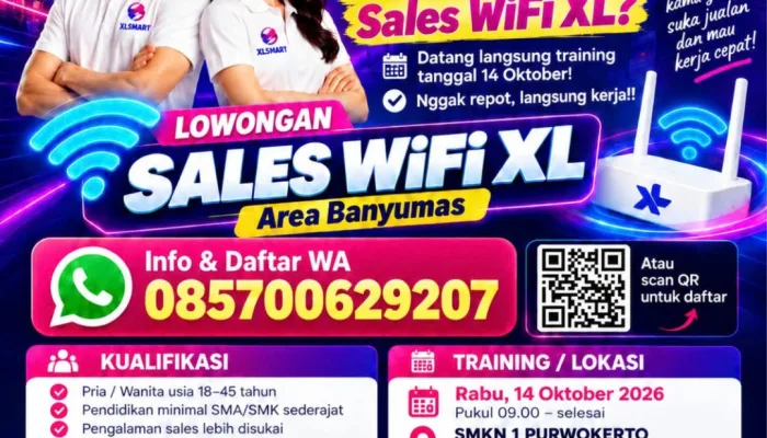 Lowongan Kerja Direct Sales WiFi XLSMART Banyumas 2026: 6 Kualifikasi Menarik, Segera Daftar!