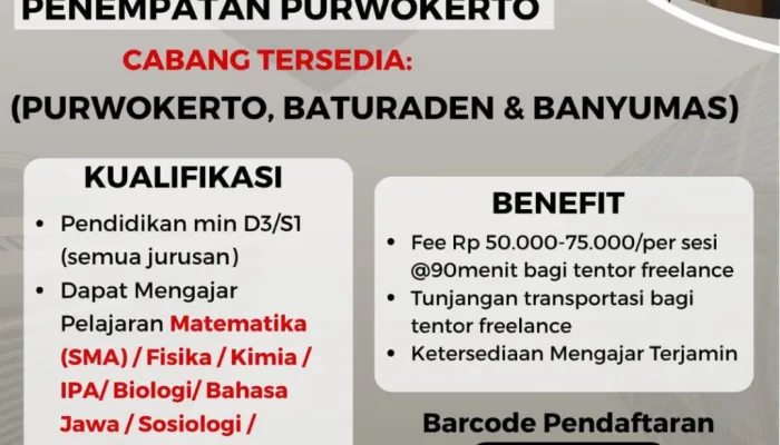 Lowongan Kerja Tentor Freelance Purwokerto 2026: 7 Kualifikasi Menarik, Segera Daftar!